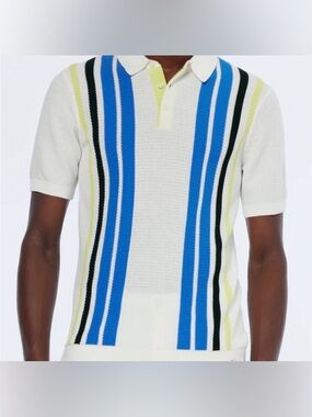 Scotch & Soda White knit short sleeve Polo Blue,Green,Black Stripes. Men’s Large
